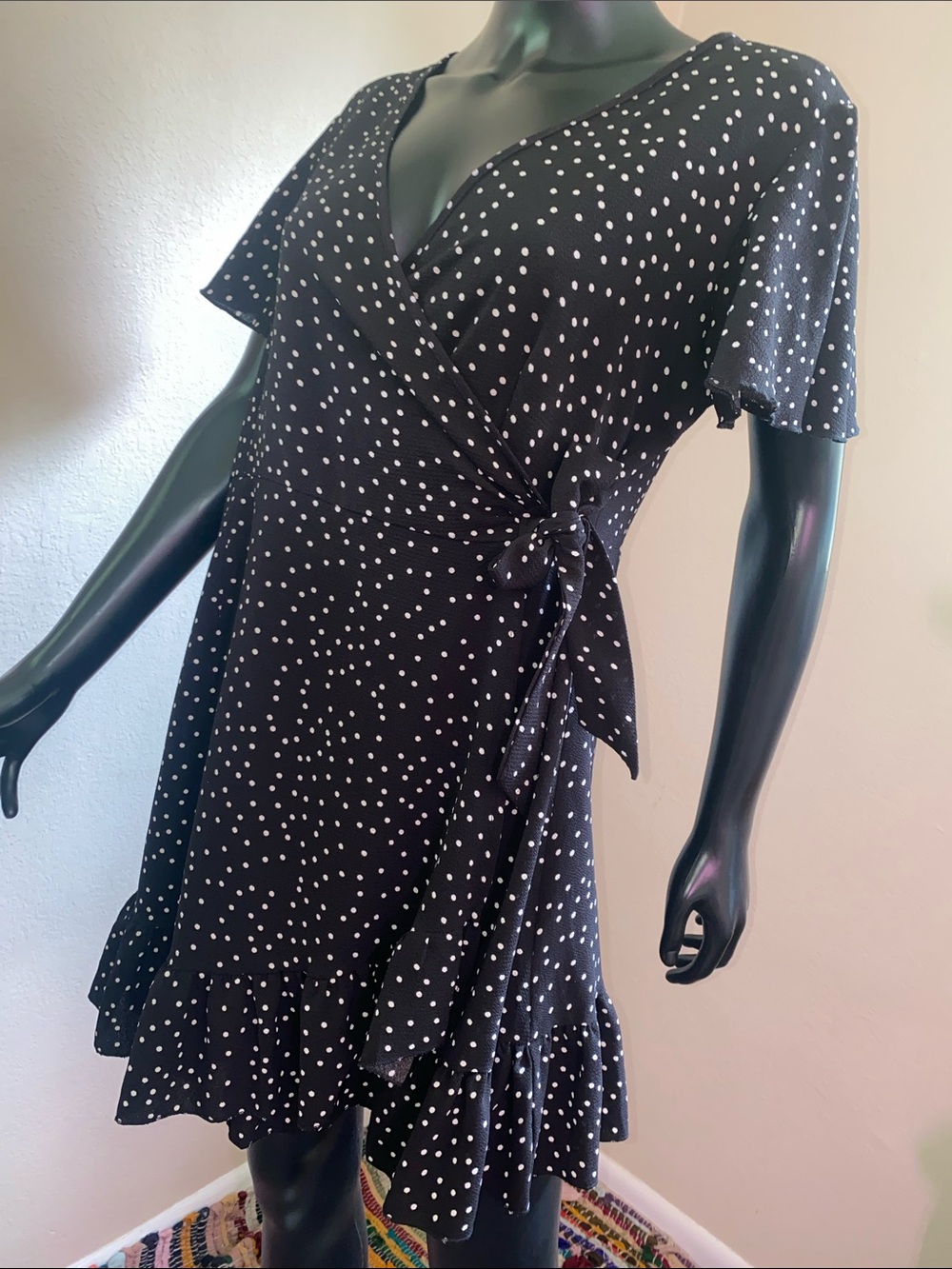 Black Polka Dot Wrap Around Dress After Beach Dress - Picture 3 of 12